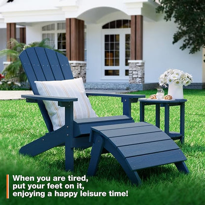YEFU Adirondack Ottoman, Patio Foot Rest, Adirondack Foot Rest, Folding Adirondack Footstool, Weather Resistant for Adirondack Chair, Widely Used for Outdoor, Porch, Backyard, Fire Pits-Navy Blue
