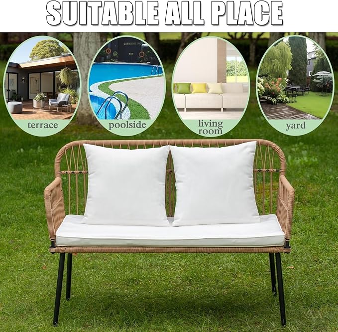 Homsido 41'' Outdoor Patio Loveseat,Patio Furniture Small Boho Outdoor Rattan Woven 2-Seat Chairs Wicker Sofa Garden Conversation Balcony Chair for Yard,Pool or Backyard, Porch
