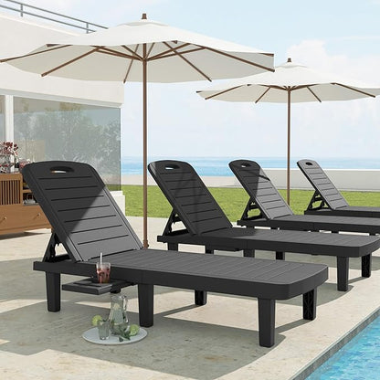 UPDATIO Outdoor Lounge Chair, Resin 5-Position Adjustable Reclining Chaise Lounge, Waterproof Patio Chairs for Pool, Beach, Lawn, and Garden