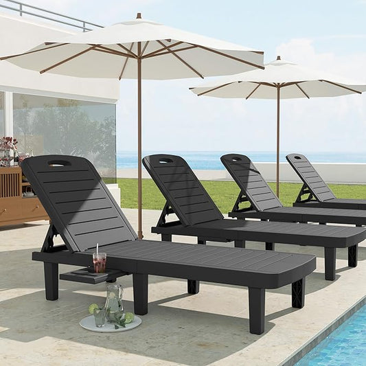 UDPATIO Outdoor Lounge Chairs Set of 2, Resin 5-Position Adjustable Reclining Chaise Lounge, Waterproof Patio Chairs for Pool, Beach, Lawn, and Garden
