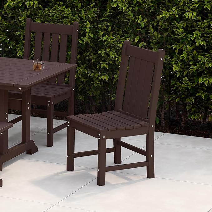 Costaelm Armless Outdoor Chair, Patio Adirondack Chair, HDPE Poly Lumber Waterproof Restaurant Bistro Kitchen Dining Chair for Outside Porch Backyard Garden, Dark Brown