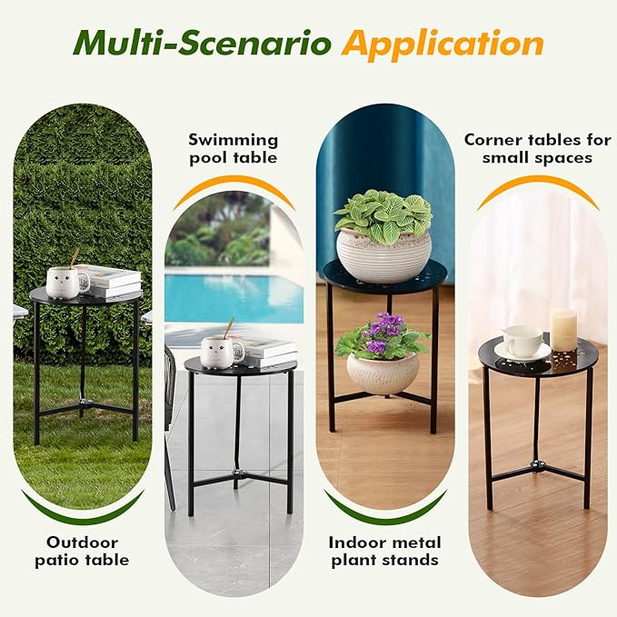 Party Zealot Set of 2 Small Round Metal Side Tables 13 Inches Black Outdoor End Tables for Patio, Balcony, Porch or Garden – Weather-Resistant Corner Coffee Table for Small Spaces & Indoor Plant Stand