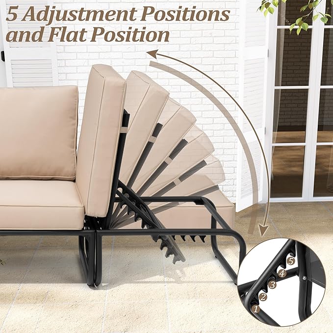 3PCS Aluminum Outdoor Furniture Sets with Cushion Patio Sectional Sofas with Adjustable Backsest, Patio Conversation Set for Pool, Backyard, Garden, Beige
