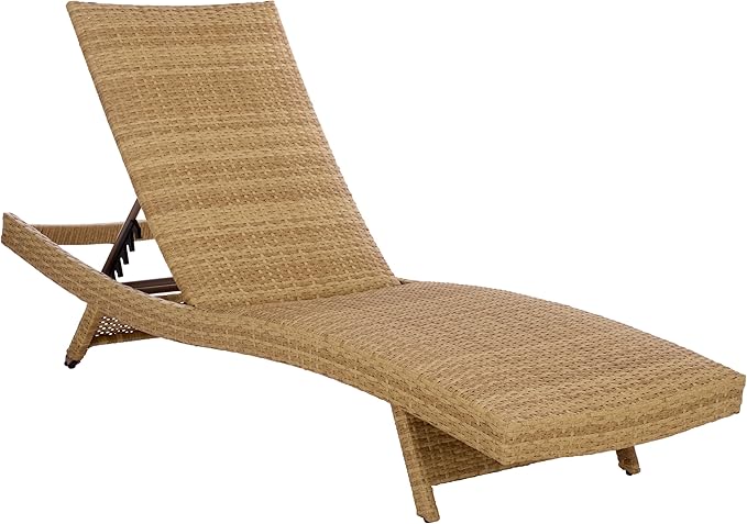 SAFAVIEH Outdoor Patio Furniture Collection – Alex Natural & Taupe Quick Dry Foam Lounger, Adjustable Outdoor Chaise, Modern Curved Design (PAT7545A)
