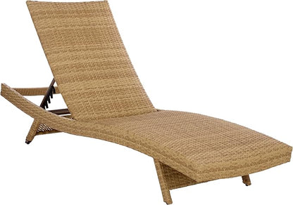 SAFAVIEH Outdoor Patio Furniture Collection – Alex Natural & Taupe Quick Dry Foam Lounger, Adjustable Outdoor Chaise, Modern Curved Design (PAT7545A)
