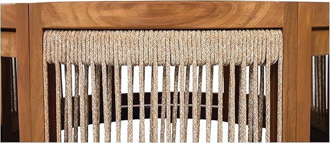Christopher Knight Home Puekest Acacia Wood Coffee Table with Woven Rope Accents, Outdoor Patio Slatted Round Centerpiece, Boho Chic Garden Sofa Side Accent Table for Modern Decor, 27.95" W, Teak