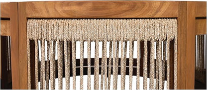 Christopher Knight Home Puekest Acacia Wood Coffee Table with Woven Rope Accents, Outdoor Patio Slatted Round Centerpiece, Boho Chic Garden Sofa Side Accent Table for Modern Decor, 27.95" W, Teak