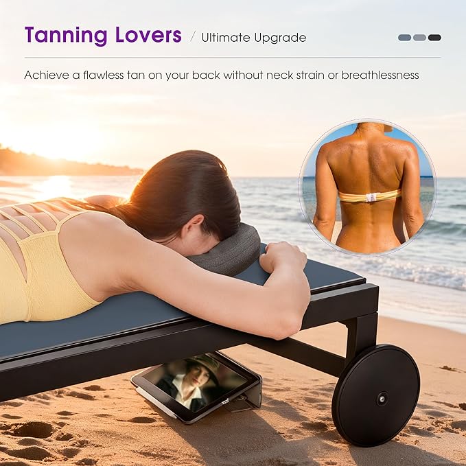 PURPLE LEAF Outdoor Tanning Lounge Chair Set with Face Hole Aluminum Adjustable Chairs Wheels Pillows and Table for Poolside Beach Patio Reclining Sunbathing Lounger Indigo