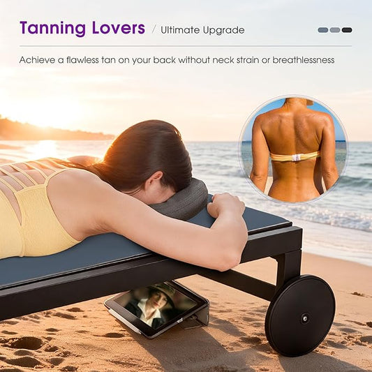 PURPLE LEAF Outdoor Tanning Lounge Chair Set with Face Hole Aluminum Adjustable Chairs Wheels Pillows and Table for Poolside Beach Patio Reclining Sunbathing Lounger Indigo