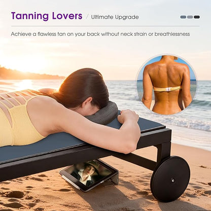 PURPLE LEAF Beach Lounge Chair with Face Hole Pillow and Headrest Adjustable 5-Position Lay Flat Aluminum Patio Chaise Lounges Set Wheels Outdoor Tanning Chair for Sunbathing Pool Beach Indigo