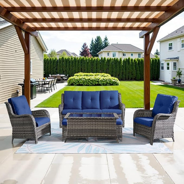 Belord Patio Wicker Sofa Set 6 Pieces Patio Furniture Set Outdoor Couch, 2 Patio Wicker Chairs with 1 Sofa - Photo 1