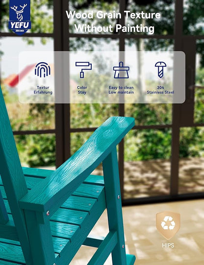 YEFU Outdoor Rocking Chair Porch: Outdoor Patio Rocking Chairs-Oversized Rocker Chair-All Weather Poly Rocker Lawn Chairs for Adult-Seat Area 22"x21"-Backrest Height 31"-380lbs Weight Capacity-Aruba