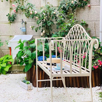 51" Outdoor Patio Bench, Garden Metal Bench with Backrest & Armrests, Durable Iron Art Park Seating for Garden, Yard & Balcony (Green)