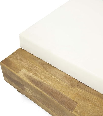 GDFStudio Outdoor Acacia Wood Chaise Lounge and Cushion Sets (Set of 2), and Cream