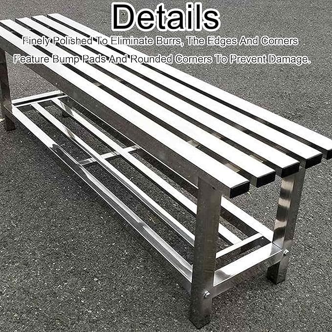 Outdoor Bench 304 Stainless Steel Metal, Garden Bench with Storage Shelf for 2-3 Person Seat 1102Ib High Capacity, for Gym, Outdoor, Commercial Use(150cm/59in)