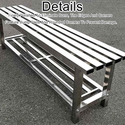 Outdoor Bench 304 Stainless Steel Metal, Garden Bench with Storage Shelf for 2-3 Person Seat 1102Ib High Capacity, for Gym, Outdoor, Commercial Use(100cm/39in)
