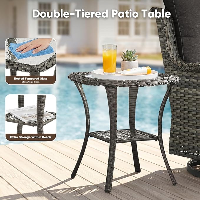 Belord 3 PCS Patio Furniture Set - Mixed Grey Wicker Swivel Rocking Chairs with Side Table, Furniture Set for Outdoor - Photo 8