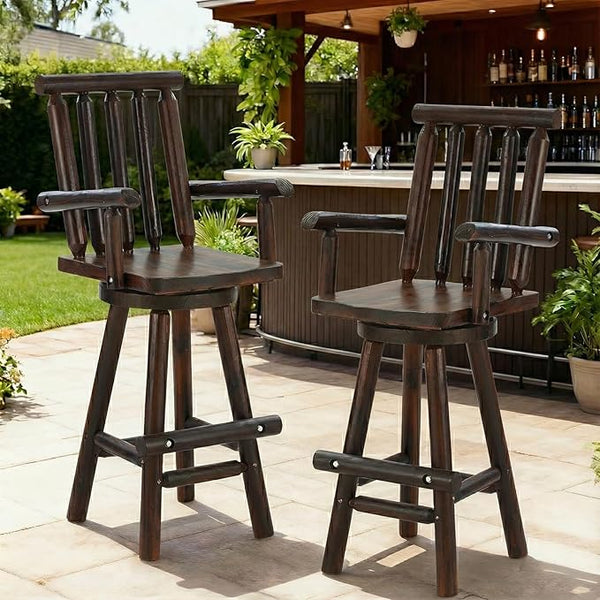 HOMEDIARY Solid Wood Swivel Adirondack Bar Chairs Set of 2 - Photo 1