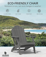 LUE BONA Folding Adirondack Chair, Chairs Set of 6, Cup Holder, Woodgrain, Fire Pit, Patio, Pool, Dark Grey - Photo 5