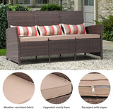 SUNSITT Outdoor Furniture 3 Seats Patio Couch, Outdoor Wicker Sofa, Brown PE Wicker with Beige Cushions & Lumbar - Photo 7