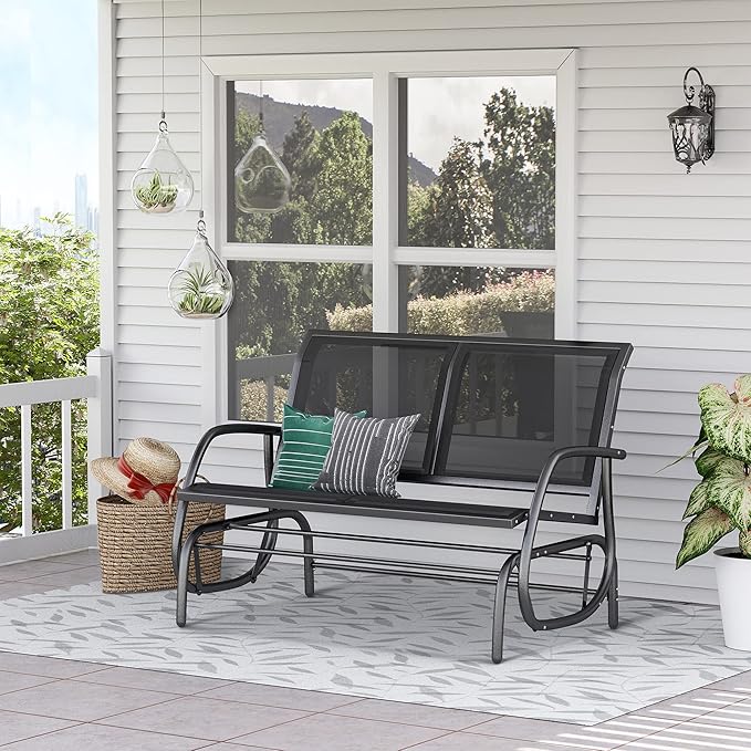Outdoor Bench 2-Person Glider Bench for Outside Patio Weatherproof Metal Outdoor Benches for Garden, Park, Front Porch and Backyard