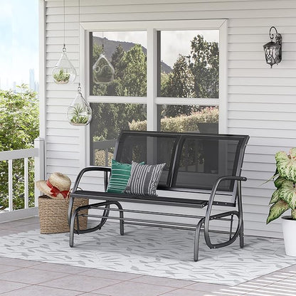 Outsunny 2-Person Outdoor Glider Bench, Patio Double Swing Rocking Chair Loveseat w/Powder Coated Steel Frame for Backyard Garden Porch, Black