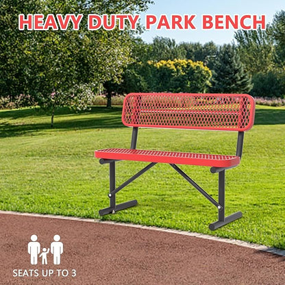 48" Metal Park Benches for Outside - Red Outdoor Benches Heavy Duty Garden Weatherproof Bench with Backrest, Buddy Bench for Schools,Commercial Benches for Shopping Mall, Store, Yard, Patio