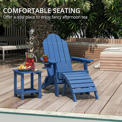 LUE BONA Folding Adirondack Chair Set of 5, HDPS Weather Resistant Outdoor Patio Chair for Balcony Garden, 350lbs Heavy Duty, One-Step No-Pin Folding, Wood Grain Texture, Fire Pit Seating, Navy Blue