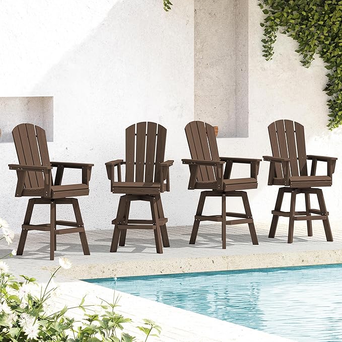 SERWALL Swivel Adirondack Bar Chairs Set of 4, HDPE Outdoor Swivel Barstools Chairs Set of 4 for Bistro, Poolside, Garden, Coffee