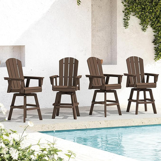 SERWALL Swivel Adirondack Bar Chairs Set of 4, HDPE Outdoor Swivel Barstools Chairs Set of 4 for Bistro, Poolside, Garden, Coffee