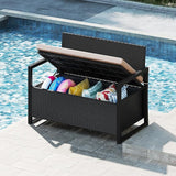 RELAX4LIFE Wicker Outdoor Bench with Storage - Rattan Deck Box w/Protective Liner for Pillows, Pool Supplies - Photo 8