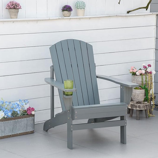 Folding Adirondack Chair, Outdoor Adirondack Chairs with Wood Texture, Acacia Wood Fire Pit Chairs, All Weather, for Deck Backyard Patio Outdoor Garden (Light Gray)