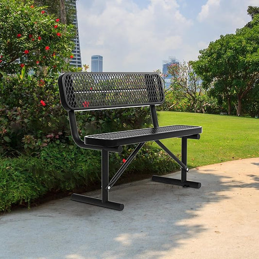 48" Metal Park Benches for Outside - Black Outdoor Benches Heavy Duty Garden Weatherproof Bench with Backrest, Buddy Bench for Schools,Commercial Benches for Shopping Mall, Store, Yard, Patio