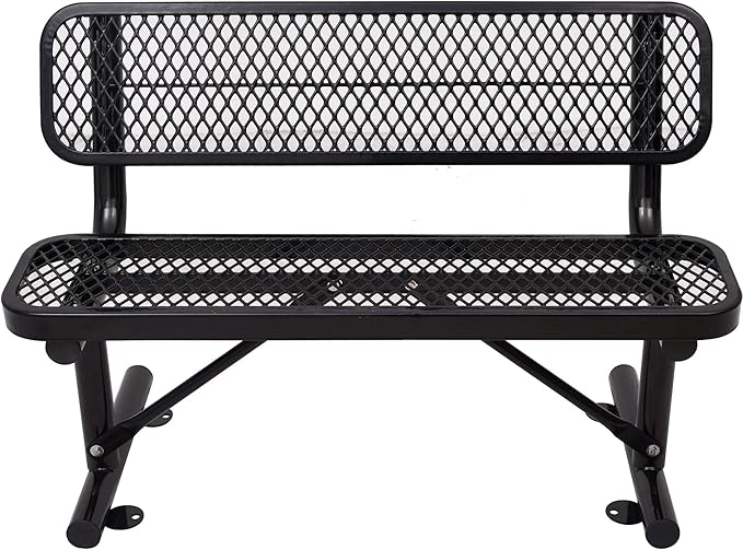 4 Ft Metal Park Bench for Outside, All-Weather Thermoplastic Coating Outdoor Bench with Backrest, Commercial Heavy Duty Benches for Shopping Malls, Stores, Parks, Patios, Decks, Black