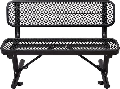 4 Ft Metal Park Bench for Outside, All-Weather Thermoplastic Coating Outdoor Bench with Backrest, Commercial Heavy Duty Benches for Shopping Malls, Stores, Parks, Patios, Decks, Black