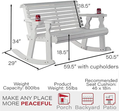 Amish Casual Heavy Duty 800 Lb Roll Back Pressure Treated Double Rocker with Cupholders (Semi-Solid White Stain)