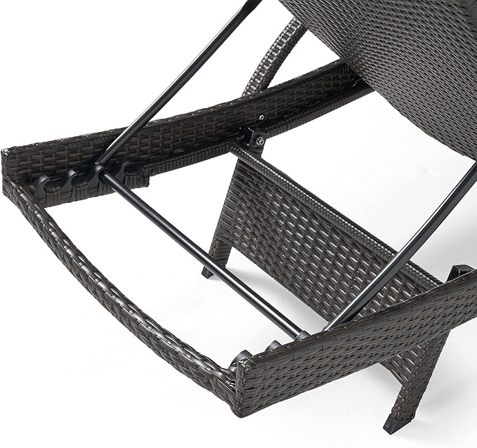 Christopher Knight Home Salem Outdoor Wicker Adjustable Chaise Lounges with Arms, with Cushions, 2-Pcs Set, Multibrown / Blue