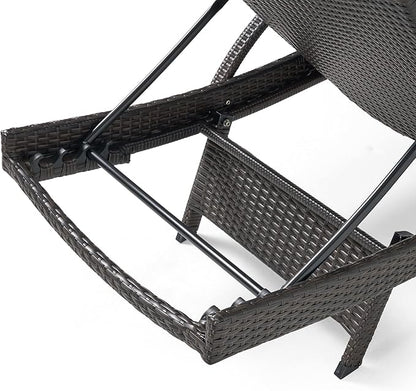 Christopher Knight Home Salem Outdoor Wicker Adjustable Chaise Lounges with Arms, with Cushions, 2-Pcs Set, Multibrown / Blue