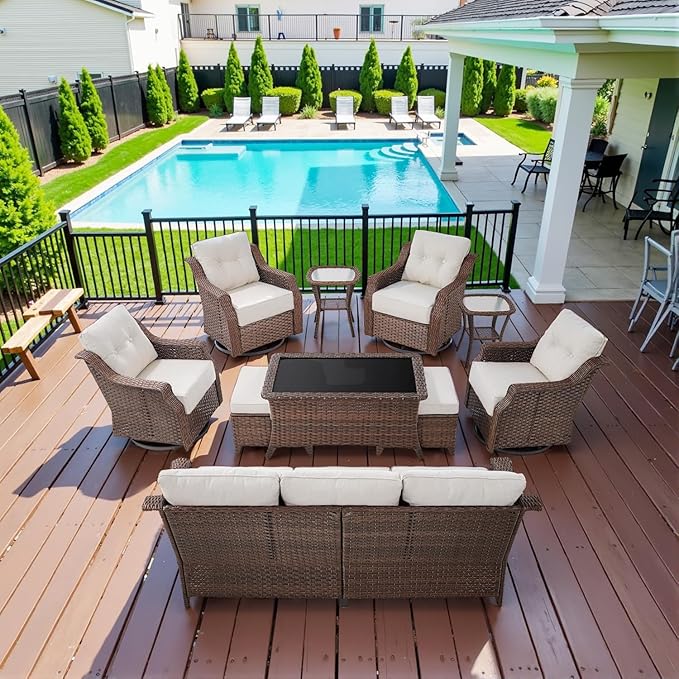 10 Piece High Back Outdoor Patio Furniture Set - Patio Conversation Set with Swivel Rocker Outdoor Chairs Set of 4 and - Photo 1