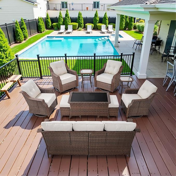 10 Piece High Back Outdoor Patio Furniture Set - Patio Conversation Set with Swivel Rocker Outdoor Chairs Set of 4 and - Photo 1