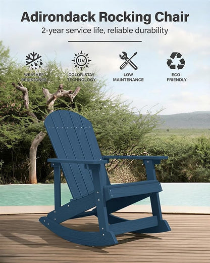 YEFU Outdoor Rocking Chair Set of 4,Adirondack Rocking Chair,Patio Rocker Chair with Wide Back,Oversized Rocker Chair Look Like Real Wood, for Lawn, Porch, Backyard, Indoor and Garden(Navy Blue)