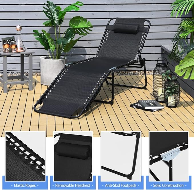 COSTWAY Folding Chaise Lounge Chair, Foldable Pool Lounger with 4-Position Adjustable Backrest - Photo 7