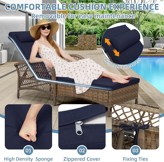 Outdoor Chaise Lounge Chair with Side Table, All Weather PE Rattan Patio Lounge Chair with Cushion - Photo 6