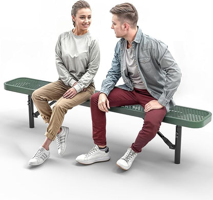 Heavy-Duty Outdoor Metal Bench, Thermoplastic-Coated, Inground, Weatherproof, Commercial-Grade for Parks, Gardens, Patios, Stores & More (6 Ft - Inground, Green)