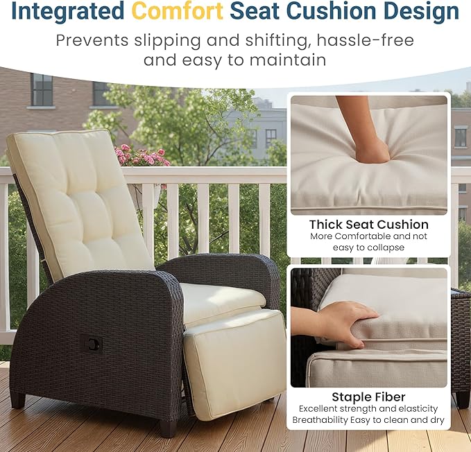 Green4ever Outdoor Patio Recliner with Adjustable Backrest and Footrest, All-Weather Wicker Patio Chair - Photo 4