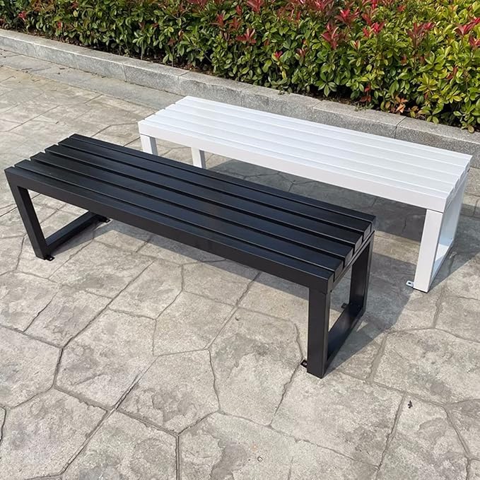 Outdoor Metal Garden Bench - Slatted Patio Seating for Yard, Park, Picnic, Front Porch - Durable Black Furniture, 70.8in for Backyard Decor