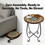 Set of 2 Mosaic Outdoor Side Tables Round, 15 Inch Height - Small Patio Table Set - Photo 4