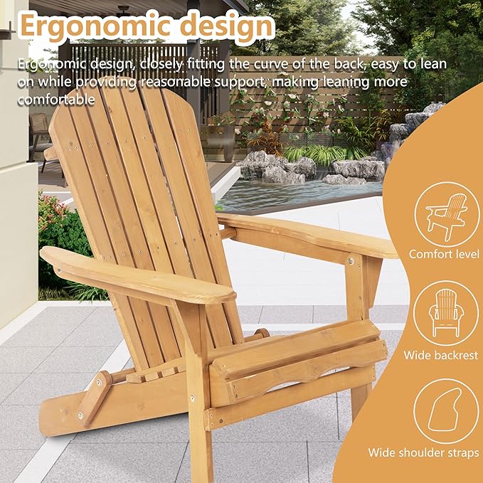 PayLessHere Adirondack Chairs, Weather Resistant Patio Chairs with Pinewood Wooden Textured for Patio Lawn Garden - Photo 4