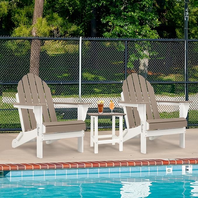 Aoodor HDPE Outdoor All-Weather Folding Adirondack Chair for Patio, Garden, Backyard, Lawn, Fire Pit, Set of 2, Brown