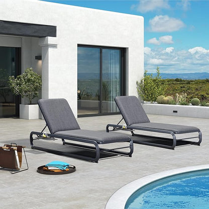 PURPLE LEAF Patio Chaise Lounges Outdoor with Cushion Aluminum Tanning Chair 4 Pieces Lounges Garden Adjustable Reclining Dark Grey
